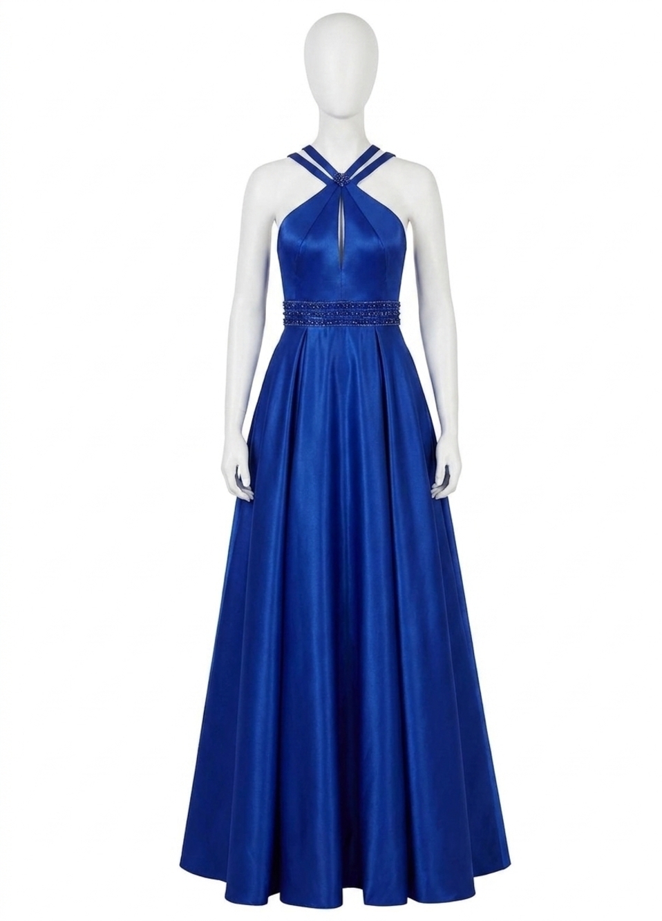 NEW RACHEL ALLAN matte satin halter neck prom gown in royal